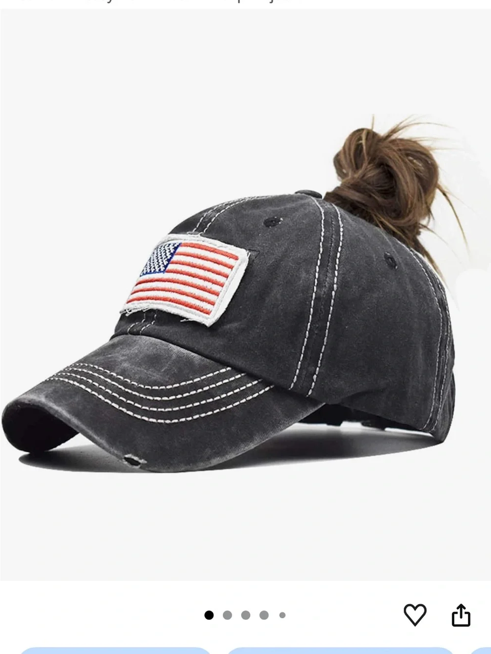 American Flag Distressed Black Ponytail Baseball-Cap